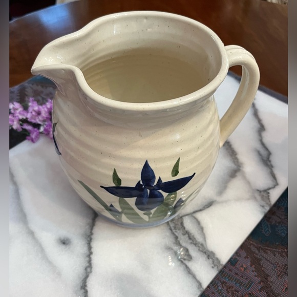 VTG Blue Iris Pottery Pitcher/Vase w Creamy Glaze on Large Ceramic Stoneware - Picture 5 of 13